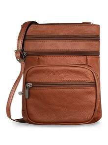 Women's Genuine Leather Crossbody Bag, Adjustable Shoulder Purse, Lightweight Travel Handbag For Work, Shopping & Daily Use - 棕色 - 查看 1