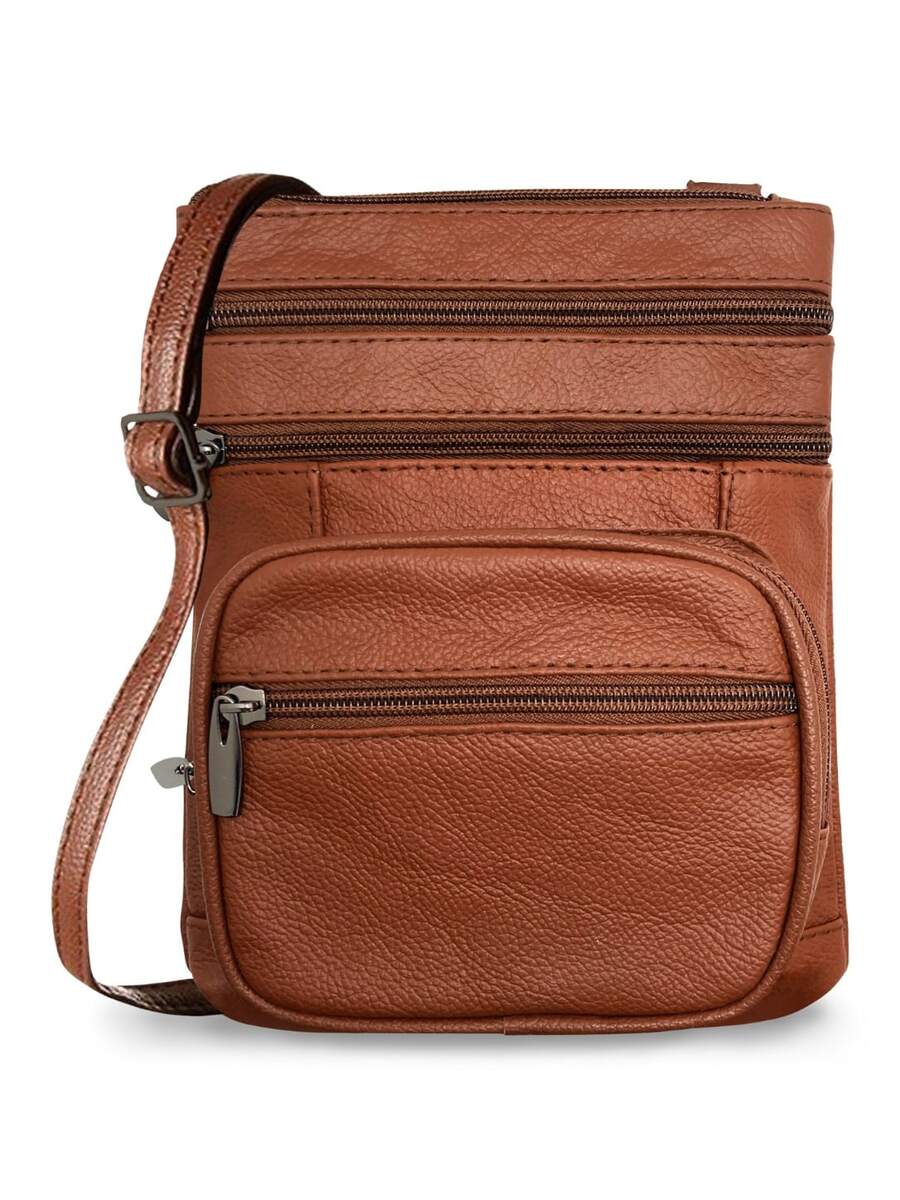 Women's Genuine Leather Crossbody Bag, Adjustable Shoulder Purse, Lightweight Travel Handbag For Work, Shopping & Daily Use - 棕色 - 查看 1