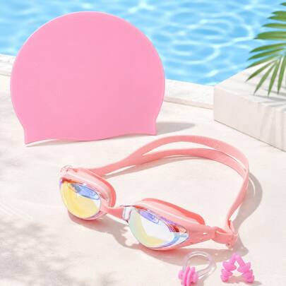 Juego de gafas de natación para adultos, gafas de natación con espejo de alta definición con correas dobles ajustables, incluye gorro de natación de silicona, clip nasal, tapones para los oídos, kit de suministros de natación