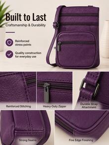 Women's Genuine Leather Crossbody Bag, Adjustable Shoulder Purse, Lightweight Travel Handbag For Work, Shopping & Daily Use - 紫色 - 查看 4