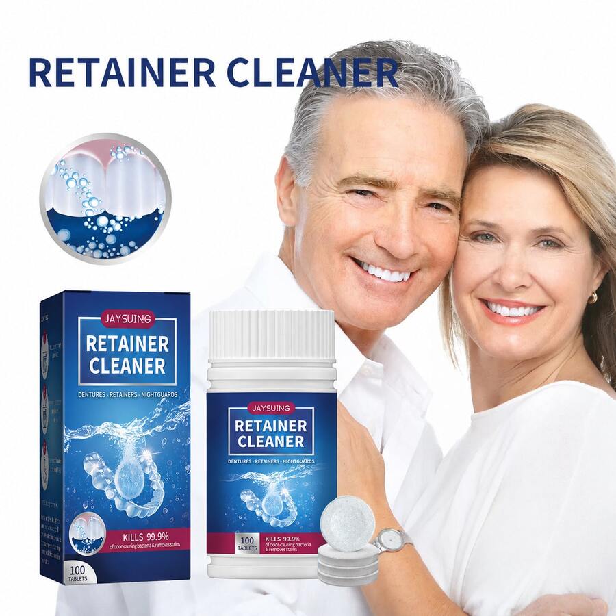 100pcs Denture Cleaning Tablets, Effervescent Daily Cleaner For Dentures, Retainers And Mouth Guards, Convenient Oral Appliance Care For Home And Travel - Solid State - View 1