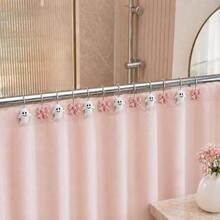 12Pcs Pink Bow & White Ghost Shower Curtain Hooks, Cute Halloween Decorative Shower Curtain Rings, Metal Bathroom Accessories For Fall Home Decor - Multicolor - View 4