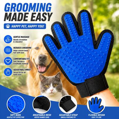 1pc Cat Grooming Glove, Pet Deshedding Massage Glove, Suitable For Cats And Dogs, Soft Hair Removal Tool, Removes Loose Fur, Durable Zipper Closure