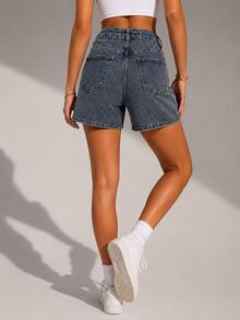 High-Waisted, Light Blue, Full-Fit Denim Shorts: The Savior Of Your Summer Outfits. - Medium Wash - View 3