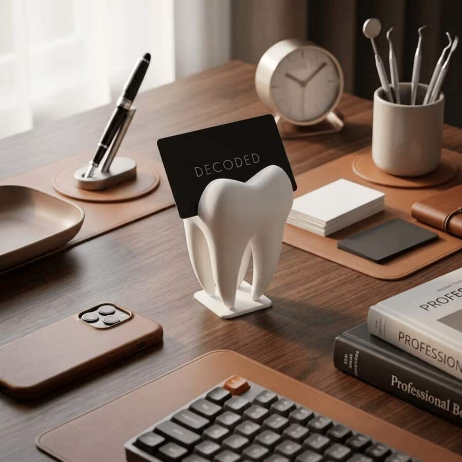 1pc White Tooth-Shaped Desktop Card Holder, Creative Resin Material, Cute Tooth Business Card Holder, Suitable For Office Desk And Office Decoration. Ideal Choice For Home Decor. - Multicolor - View 1
