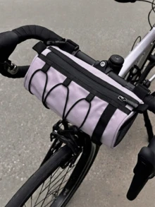 Large Capacity Adjustable Bicycle Handlebar Bag, Multi-Compartment Front Frame Bag With Handlebar Mount, Stylish Cylindrical Design, Elastic Storage System For Cycling Essentials - Multicolor - View 15