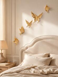 5pcs Gold Butterfly Wall Decor Set, 3D Butterfly Wall Hanging Ornaments, Elegant Modern Wall Art For Living Room, Bedroom, Entryway, Hallway, Office, Boutique, DIY Home Decoration, Housewarming Birthday Gift - Multicolor - View 4