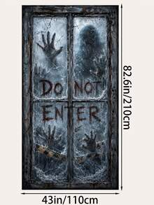 1pc Halloween Horror Door Banner, DO NOT ENTER, LET ME OUT And KEEP OUT Warning Text, Ghost Silhouette, Ghost Hand, Iron Fence And Old Window Print, Multiple Styles Available, Suitable For Front Door, Porch, Haunted House, Party And Indoor/Outdoor Holiday Decoration - Door Knocker - View 19