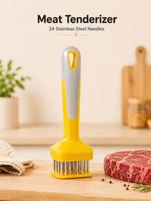 3PCS Yellow & Gray 24-Spike Meat Tenderizer Tool, 430 Stainless Steel & ABS Handheld Meat Tenderizer Needle Tool For Steak, Beef, Pork, Chicken, Fish, Kitchen BBQ Meat Prep - Yellow - View 1