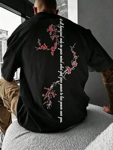 Men's T-Shirt With A Round Collar, Short Sleeves, And Floral Print, For Everyday Wear. - 黑色 - 查看 1