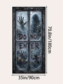 1pc Halloween Horror Door Banner, DO NOT ENTER, LET ME OUT And KEEP OUT Warning Text, Ghost Silhouette, Ghost Hand, Iron Fence And Old Window Print, Multiple Styles Available, Suitable For Front Door, Porch, Haunted House, Party And Indoor/Outdoor Holiday Decoration - Door Knocker - View 15