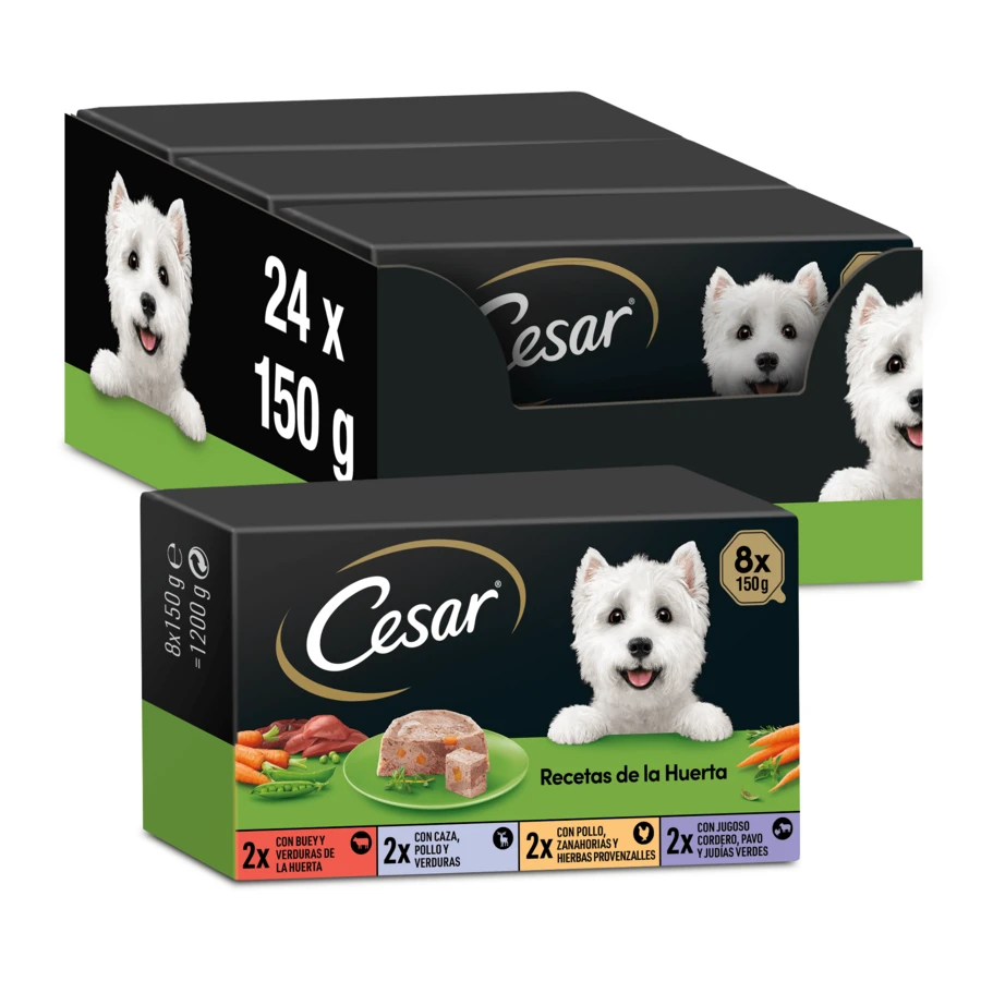 Cesar Comida Húmeda para Perros Recetas de la Huerta en Paté y Gelatina, Pack de 3 x 8 tarrinas x 150g - gramo - Ver 1