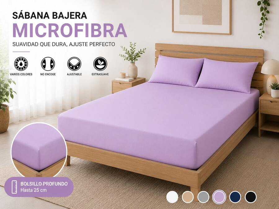 SÁBANA BAJERA AJUSTABLE DE MICROFIBRA | EXTRASUAVE | HASTA 25 CM | 6 COLORES - Púrpura malva - Ver 1