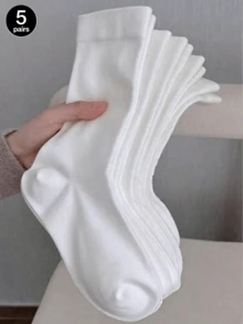 1/3/5/10/20 Pairs Women's Solid Color Wide Opening Comfortable Minimalist Style Postpartum Socks Moisture-Wicking Breathable Mid-Calf Socks - White - View 11