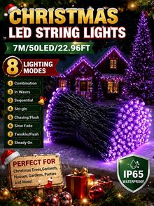 سلسلة أضواء عيد الميلاد بالطاقة الشمسية LED 20/50/100/200، مقاومة للماء IP65، 8 أوضاع إضاءة، أضواء جنية LED، مناسبة للحديقة والفناء وشجرة عيد الميلاد والشرفة والنافذة والمنزل والجناح والهالوين والحفلات والمهرجانات وديكور عيد الميلاد - سلسلة أضواء LED تعمل بالطاقة الشمسية - مشاهدة 24