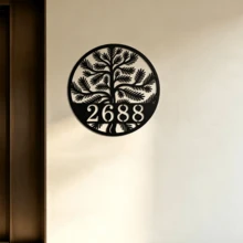 3 Sizes Available! Personalized Pine Tree Metal Sign Custom Number Address Plaque Wall Hanging Metal Wall Art Home Decor Front Door Porch Yard - Black - View 4