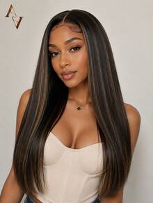 ARABELLA Farbverlauf Highlight 13x4 Lace Front Perücke mit glattem Haar aus 100% Echthaar, vorbleichte feine Knoten, atmungsaktive Kappe, 180% Dichte, 10-30 Zoll, vorgezupfte Haarlinie, geeignet für Frauen und Anfänger - Verschiedenfarbig - Übersicht 2