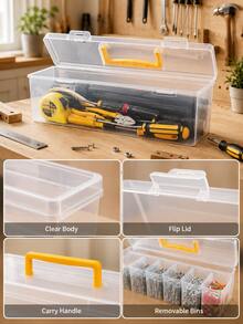 Transparent Plastic Hardware Storage Box, Detachable Divider Parts Organizer, Portable Screw & Small Accessories Sorting Container, Multi-Compartment Handheld Tool Storage Box, Suitable For Home Repair - A - View 7