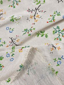 1件米色复古山茶花图案亚麻混纺面料，透气亚麻混纺软装面料，乡村花卉印花纺织品，适用于连衣裙、靠垫套、窗帘、桌布、服装、DIY缝纫工艺品和家居装饰。 - 1 - 查看 19