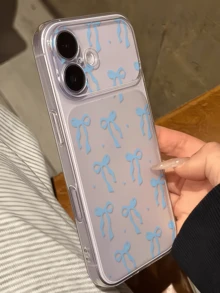 1件透明淺藍色蝴蝶結簡約個性化TPU防震全包手機殼，適用於Apple 17 16 15 14 13 12 11 Pro Max Air - 彩色 - 查看 3