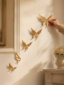 5pcs Gold Butterfly Wall Decor Set, 3D Butterfly Wall Hanging Ornaments, Elegant Modern Wall Art For Living Room, Bedroom, Entryway, Hallway, Office, Boutique, DIY Home Decoration, Housewarming Birthday Gift - Multicolor - View 10