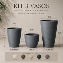 Kit de 3 Vasos de Planta Polietileno Grafiato Coluna cone Para Decoração Jardim e Casa - Azul - Visão 2