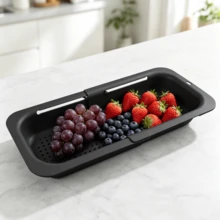 Utdragbar diskavrinning, svart, filterbricka för köksvask, silbasket för avrinning av disk och mat - 20*7*34-47 cm - Visa 1