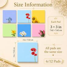 6-Pack Floral Sticky Note Set, 3 X 3 Inch Cute Flower Self-Adhesive Notes, Colorful Decorative Notebook, Suitable For Office Desk, School Supplies, Planner Diary, Teacher Stationery And Floral Enthusiast Gifts - one-size - View 3