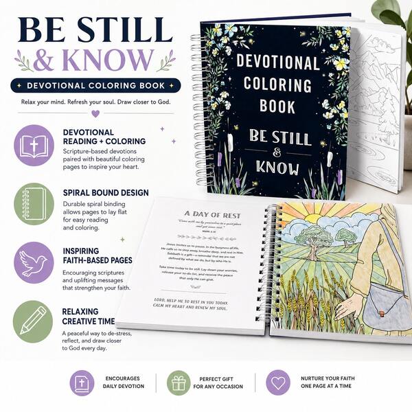 Devotional Coloring Book-Be Still & Know-Ncouraging Devotions: Color Your Way Through 75 Inspiring Devotions That Offer Encouragement And Hope. This Is A Perfect Gift For Any Occasion.,Mother's Day,Mom's Gift,Back To School,School Supplies