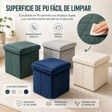 Puf baúl plegable 3 en 1 de terciopelo acolchado, taburete cuadrado almacenable 38*38*35 cm, asiento auxiliar con gran capacidad interior, disponible en 4 tonos elegantes - Blanco - Ver 7