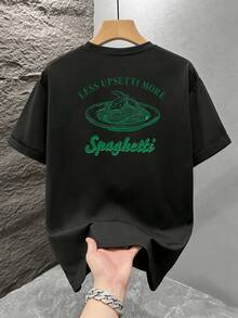 Spaghetti Teller Grafik TShirt Herren mit Retro Print Streetwear Baumwolle Kurzarm Oversize Fit Casual Sport Freizeit Shirt - Schwarz - Übersicht 3
