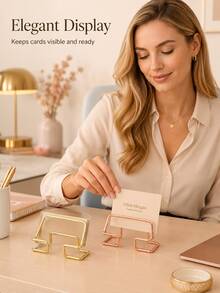 Creative Hollow Business Card Holder And Storage Stand, Minimalist Card Display Rack For Office Desk, Multi-Purpose Photo Note Display Accessory For Home Studio Countertop, Vertical Desktop Business Card Holder; Dual-Use Photo And Business Card Display Rack - Multi-color - View 5