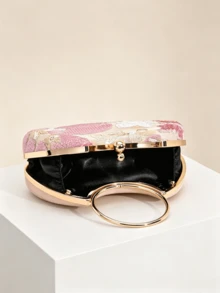 1pc Elegant Sequin Embroidered Pink Evening Clutch Bag, High-End Engagement Party Handbag With Metal Chain Handle, Suitable For Gown, Prom Dress, Formal Dinner Party - Pink - View 4