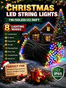 سلسلة أضواء عيد الميلاد بالطاقة الشمسية LED 20/50/100/200، مقاومة للماء IP65، 8 أوضاع إضاءة، أضواء جنية LED، مناسبة للحديقة والفناء وشجرة عيد الميلاد والشرفة والنافذة والمنزل والجناح والهالوين والحفلات والمهرجانات وديكور عيد الميلاد - سلسلة أضواء LED تعمل بالطاقة الشمسية - مشاهدة 28