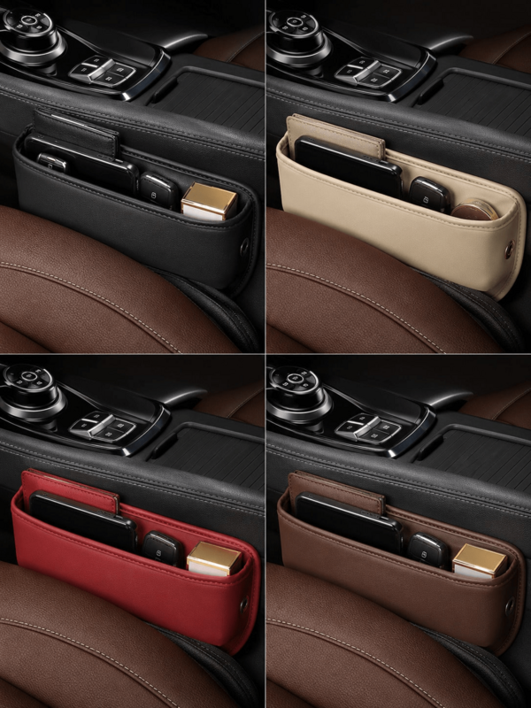 Car Seat Gap Filler Storage Box PU Leather Center Console Side Storage Box Multi-Function Front Seat Gap Storage Box Can Hold Phone Wallet Keys Cards Coins Universal Car Interior Accessory Black/Brown/Beige/Burgundy