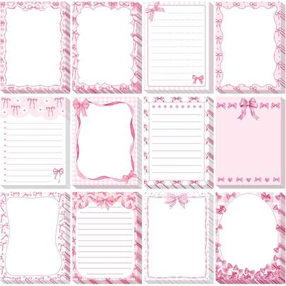 12 Pcs Pink Bow Sticky Notes Coquette Bowknot Self Adhesive Notepad Removable Memo Pad Pink Bow Party Supplies For Home Office Decor Birthday Wedding Bachelorette Party Decorations
