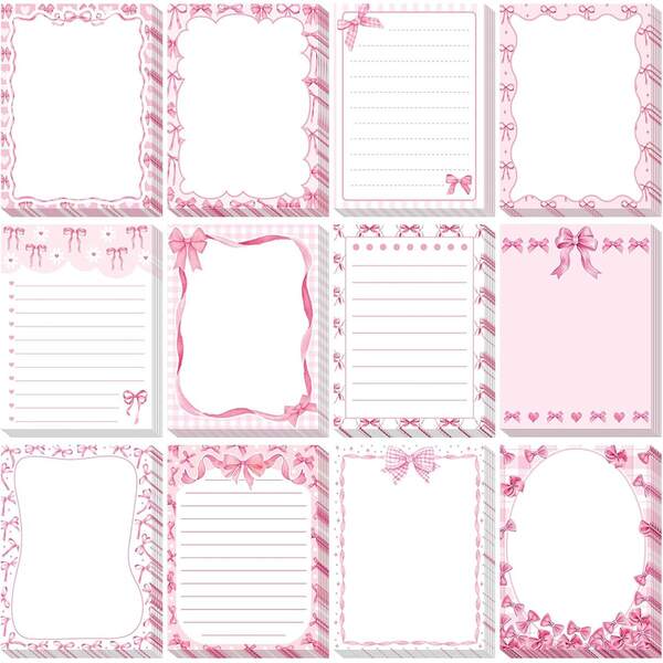 12 Pcs Pink Bow Sticky Notes Coquette Bowknot Self Adhesive Notepad Removable Memo Pad Pink Bow Party Supplies For Home Office Decor Birthday Wedding Bachelorette Party Decorations