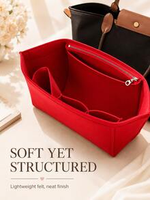 XD Multi-Functional Handbag Organizer Insert - Zippered Lining Multi-Compartment Storage Bag - Large Capacity Multi-Pocket Bag-In-Bag Organizer - Multi-Size Compatible With Various Bags Travel Back-To-School Organizer Bag Scratch-Resistant Protection For Valuable Items Storage Bag - Red - View 8