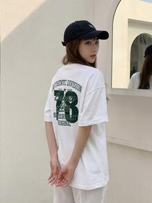 Women's Korean Style Short Sleeve T-Shirt, Medium Length Oversized Fashion Top Suitable For Layering - 白色 - 查看 2