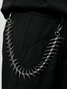 1pc Skull Metal Fishbone Style Pants Chain With Spliced Chain Design, Unisex Fashion Accessory, Best Gift - Silver - View 5