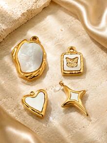 1pc Casual Multi-Element White Mother Of Pearl Asymmetrical Oval Shell Pendant, DIY Handmade Necklace Accessory, Suitable For Women's Daily Wear - Yellow Gold - View 3