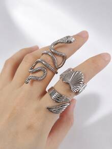 3 piezas Anillos apilables ajustables asimétricos con diseño hueco de estrella, luna y ráfaga, estilo Y2K de Halloween, estilo de fantasía y magia para fiestas y celebraciones - color acero - Ver 10