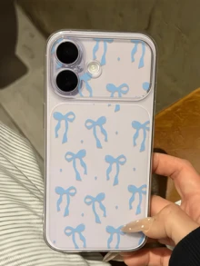 1件透明淺藍色蝴蝶結簡約個性化TPU防震全包手機殼，適用於Apple 17 16 15 14 13 12 11 Pro Max Air - 彩色 - 查看 1