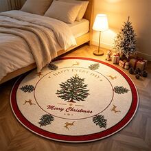 31.5/47.24/55.12inch Christmas Round Area Rug, Merry Christmas Tree Print Non Slip Crystal Velvet Floor Mat, Holiday Decor Carpet For Living Room Bedroom Xmas Home Decor - Christmas Round Rug - View 8