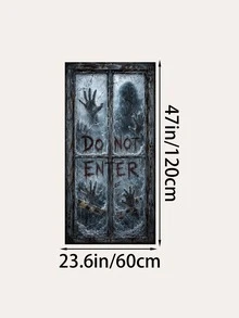 1pc Halloween Horror Door Banner, DO NOT ENTER, LET ME OUT And KEEP OUT Warning Text, Ghost Silhouette, Ghost Hand, Iron Fence And Old Window Print, Multiple Styles Available, Suitable For Front Door, Porch, Haunted House, Party And Indoor/Outdoor Holiday Decoration - Door Knocker - View 13