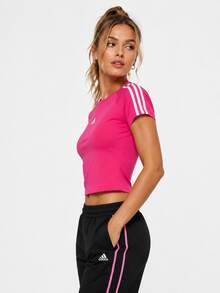 Adidas 三葉草女子短版波浪邊運動修身短袖T卹 - 玫紅色 - 查看 2