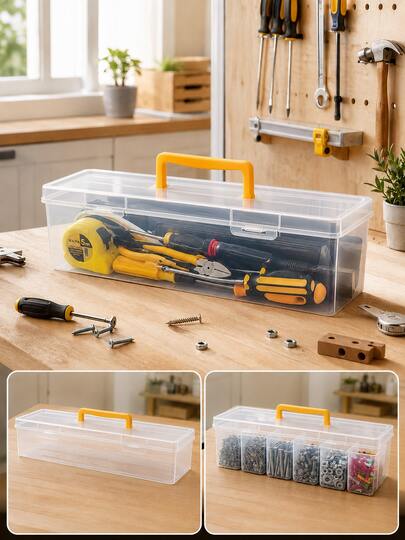 Transparent Plastic Hardware Storage Box, Detachable Divider Parts Organizer, Portable Screw & Small Accessories Sorting Container, Multi-Compartment Handheld Tool Storage Box, Suitable For Home Repair