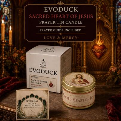 EVODUCK 1 peça Vela de Lata Sagrado Coração de Jesus com Guia de Oração e Reflexão de 7 Dias, Vela Devocional Católica Sagrado Corazón para Altar Doméstico, Canto de Oração, Sala de Estar e Decoração de Prateleira, Presente de Dia dos Namorados e Aniversário para Mãe, Esposa ou Amiga Católica