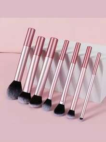1/7/10pcs Multi-Functional Makeup Brush Set, Including Powder Brush, Blush Brush, Foundation Brush, Eyeshadow Brush, Blending Brush, Contour Brush, As Well As A Beveled Round-Head And White Powder Puff - Pink - View 6