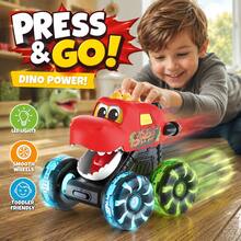 Children's Press-Down Inertia Light-Up Dinosaur Car, Monster Big Foot Cartoon Sliding Toy, Parent-Child Interactive Game, Suitable As Holiday Gift For Boys And Girls - Multicolor - View 2